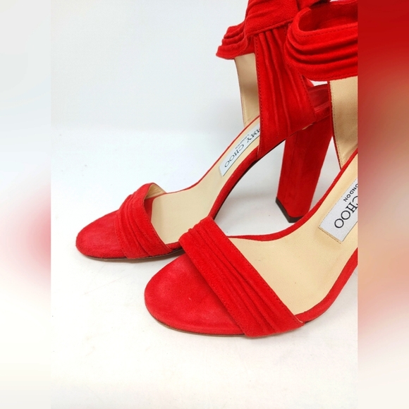 Jimmy Choo Red Suede Ankle Tie Heels Size 36 - Picture 4 of 9